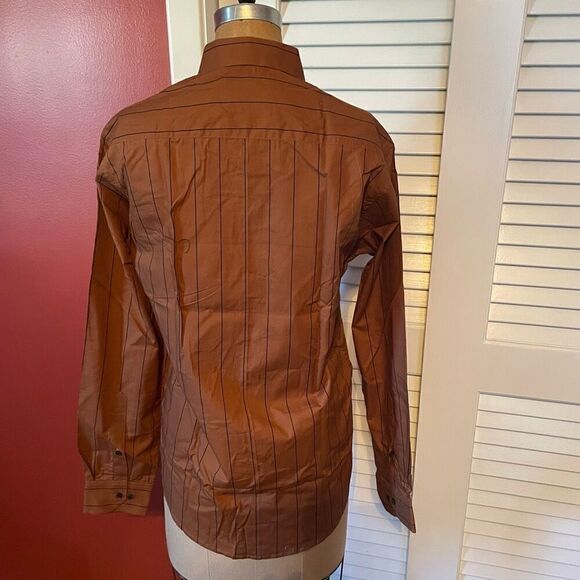 FRENCH CROWN | tan and black button down dress shirt NEW 38 - Picture 4 of 8